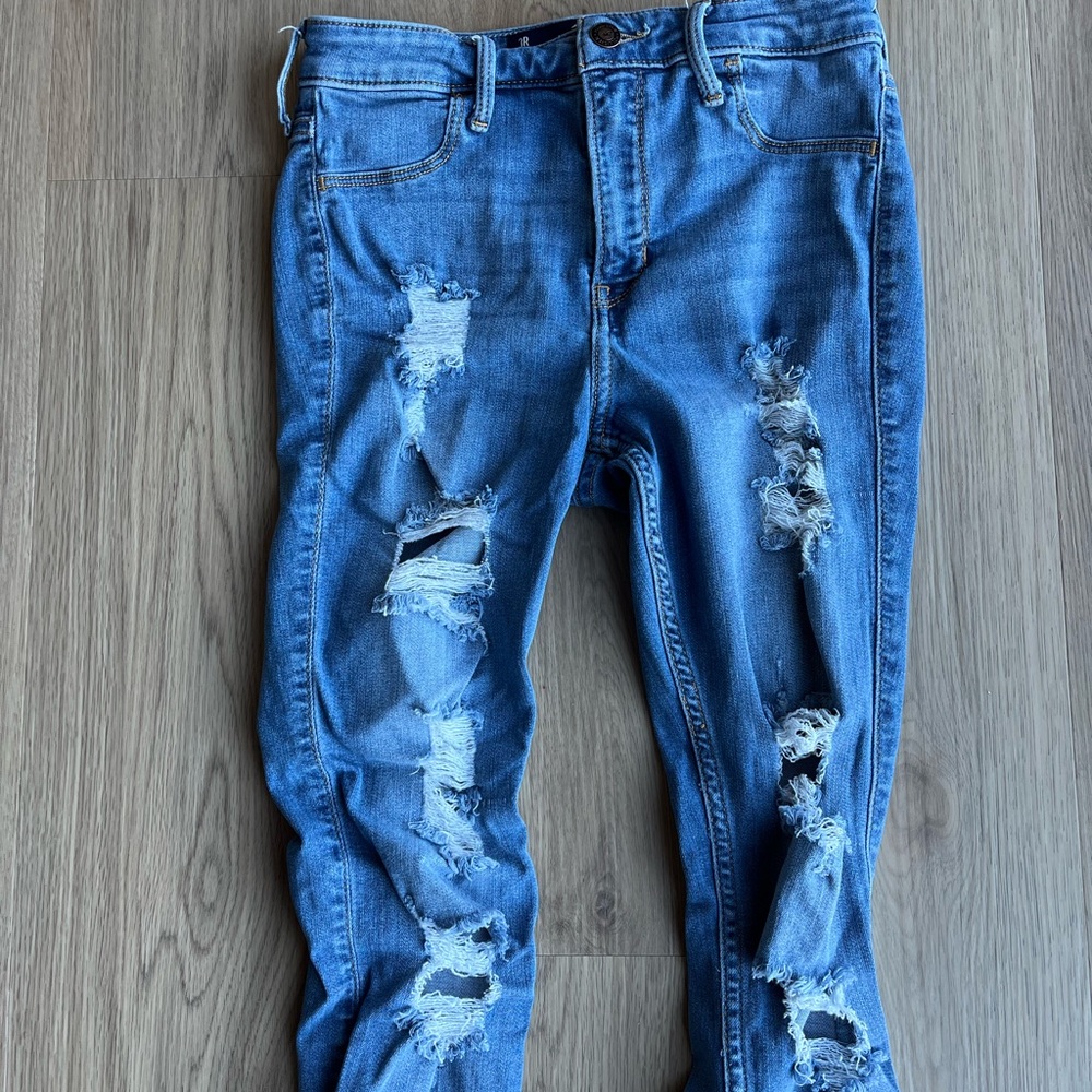 Girls Hollister High-Rise Jean Leggings Size 3 Regular Ripped Jeans Medium Wash